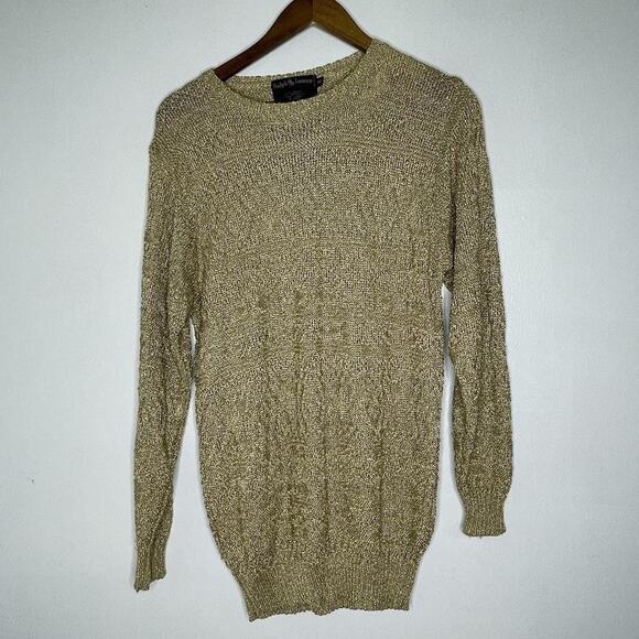 Ralph Lauren Sweater Womens Medium Gold Metallic Rayon Knit Pullover Crewneck - Picture 1 of 6